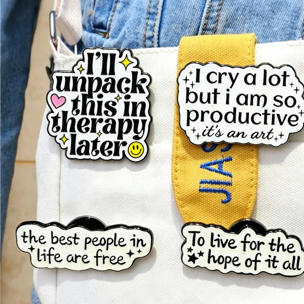 Kawaii Positive Text Enamel Lapel Pins Therapy Mental Wellness Quote Badge Accessory for Jeans Coat Backpack Daily Present