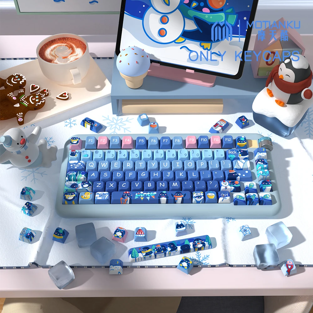 Imagem -02 - Keycaps Tema Pinguim para Teclado Mecânico Perfil Mda Keycap Personalizado dos Desenhos Animados 7u e Iso Key Cap