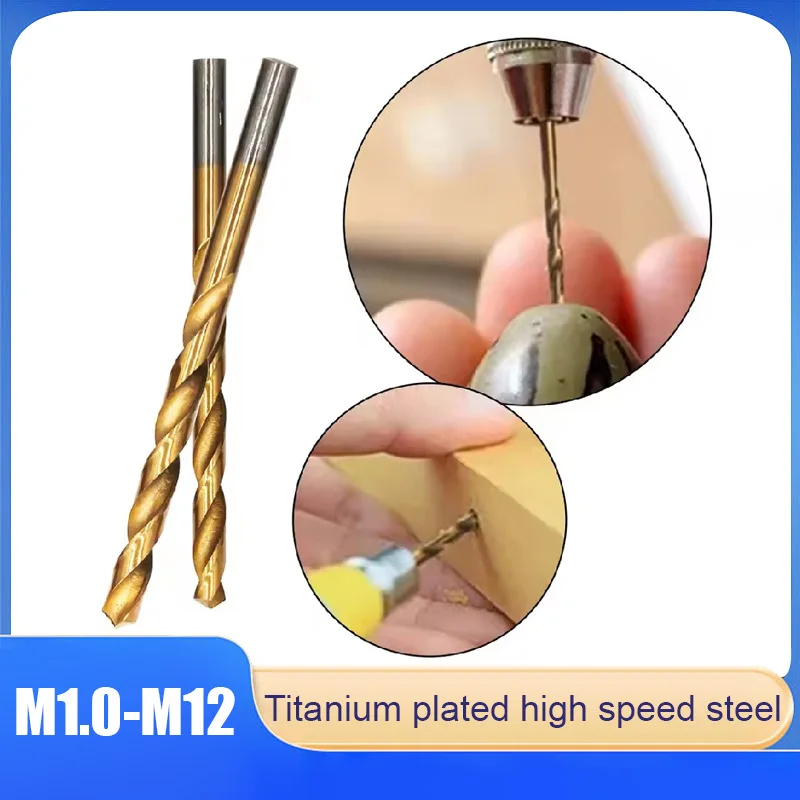 

Titanium-Coated High-Speed Steel Twist Drill Bit M1.0-M12 Twist Drill Bit Suitable For Drilling and Cutting Stainless Steel Iron