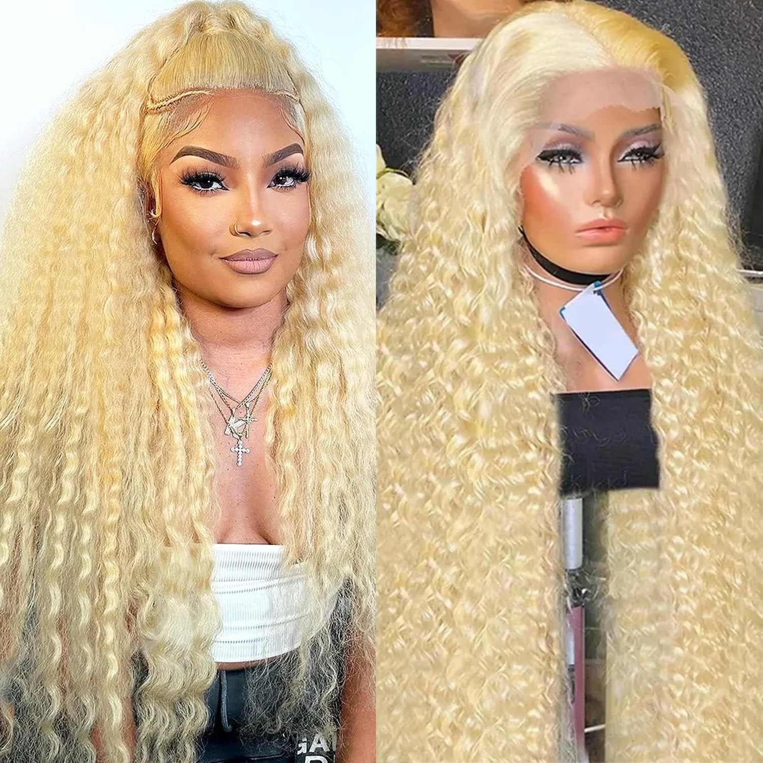 Blonde deep wave 100% human hair 613 hd lace frontal wig 13x6 Wigs For Women 30 inch Colored Wigs on clearance sale