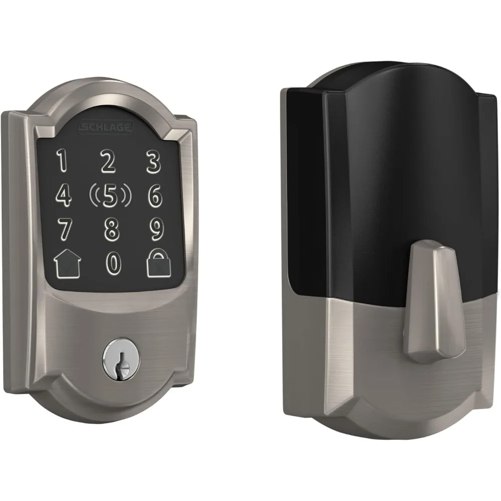 

Be499wb Cam 619 Encode Plus Wifi Deadbolt Smart Lock, Keyless Entry Touchscreen Door Lock with Camelot Trim, Satin Nickel