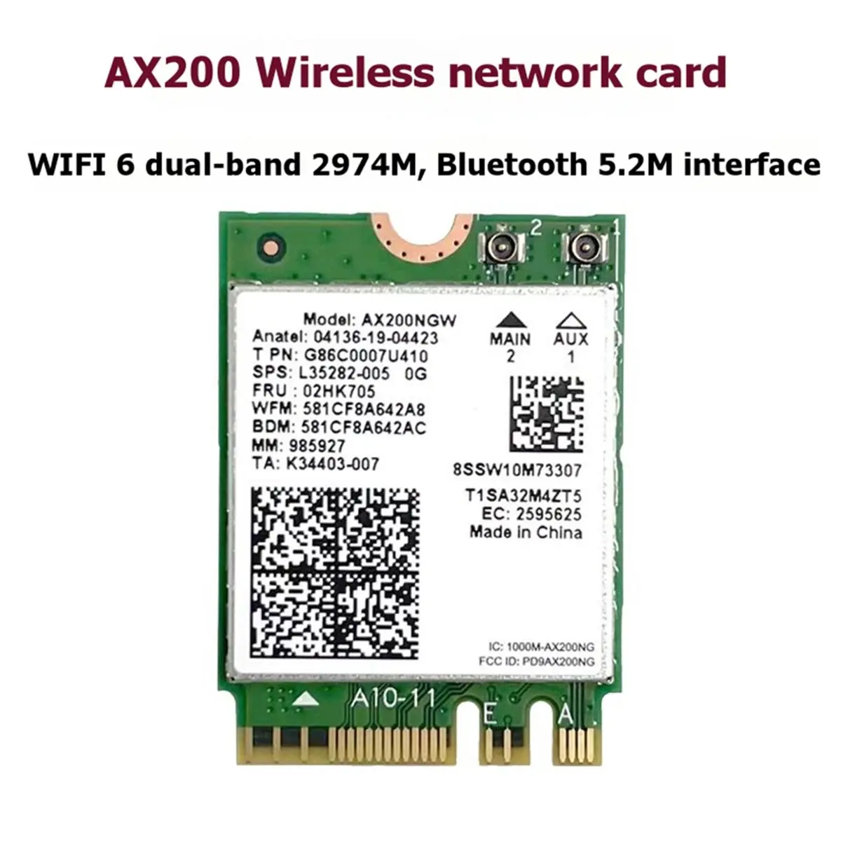 618 Mega Sale AX200NGW WiFi 6 Card+8DBI Antenna 2.4G 5Ghz Bluetooth 5.2 WiFi Adapter 2974Mbps Wireless Network Card for Win10/11