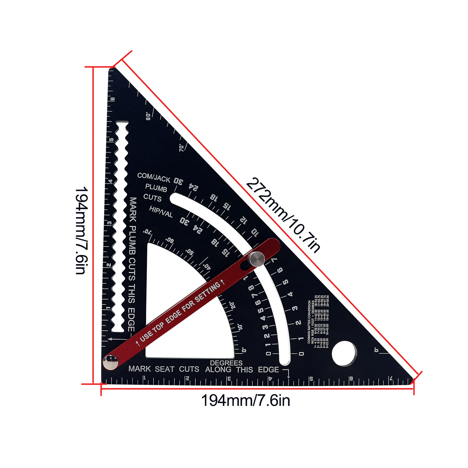 Triangle Ruler Extension Rod Aluminum Alloy Angle Protractor Speed Inch Square Measuring Ruler for Building Framing Tools