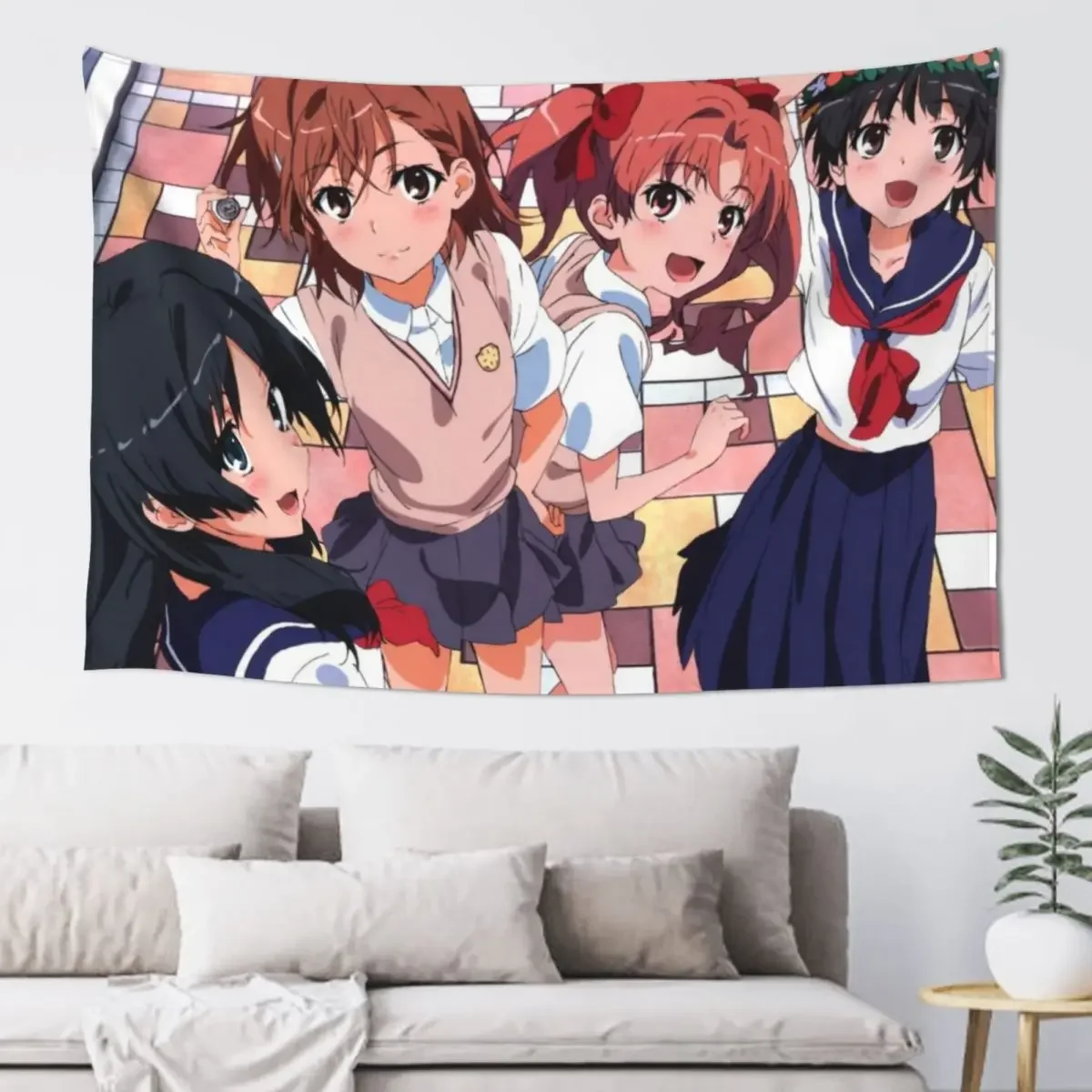 Toaru Kagaku - Misaka Mikoto, Shirai Kuroko, Saten Ruiko, Uiharu Kazari Tapestry Room Decorator Cute Room Decor Tapestry