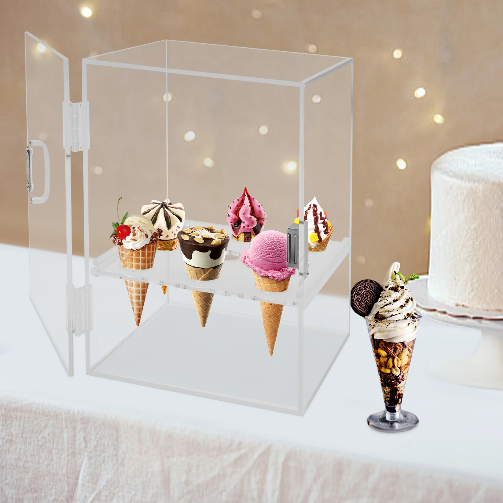 9 Holes Transparent Display Cabinet Ice Cream Cone Bracket Storage Stand Holder Box with Handle