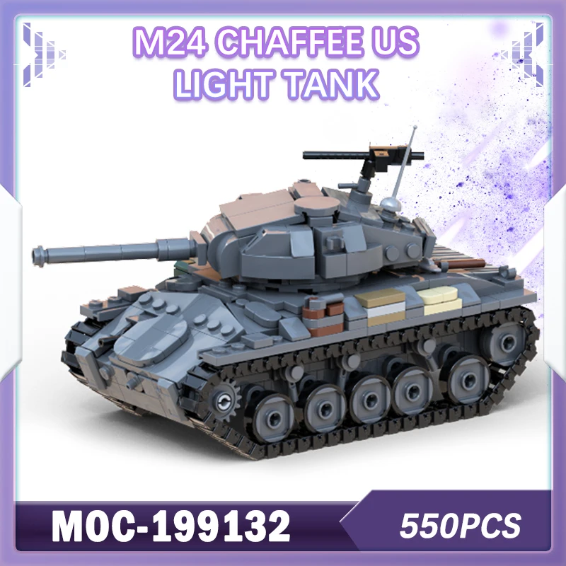 

550 шт. M24 Chaffee US Light Tank WW II, строительные блоки для военных транспортных средств, немецкий средний танк 1:35, модель «сделай сам», MOC-199132