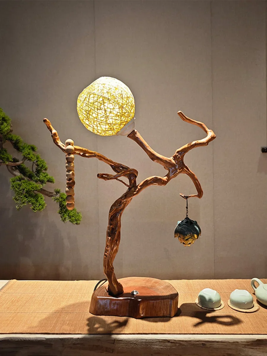 New Chinese Zen Table Lamp High-Grade Feeling Silent Wind Living Room Tea Table Root Carving