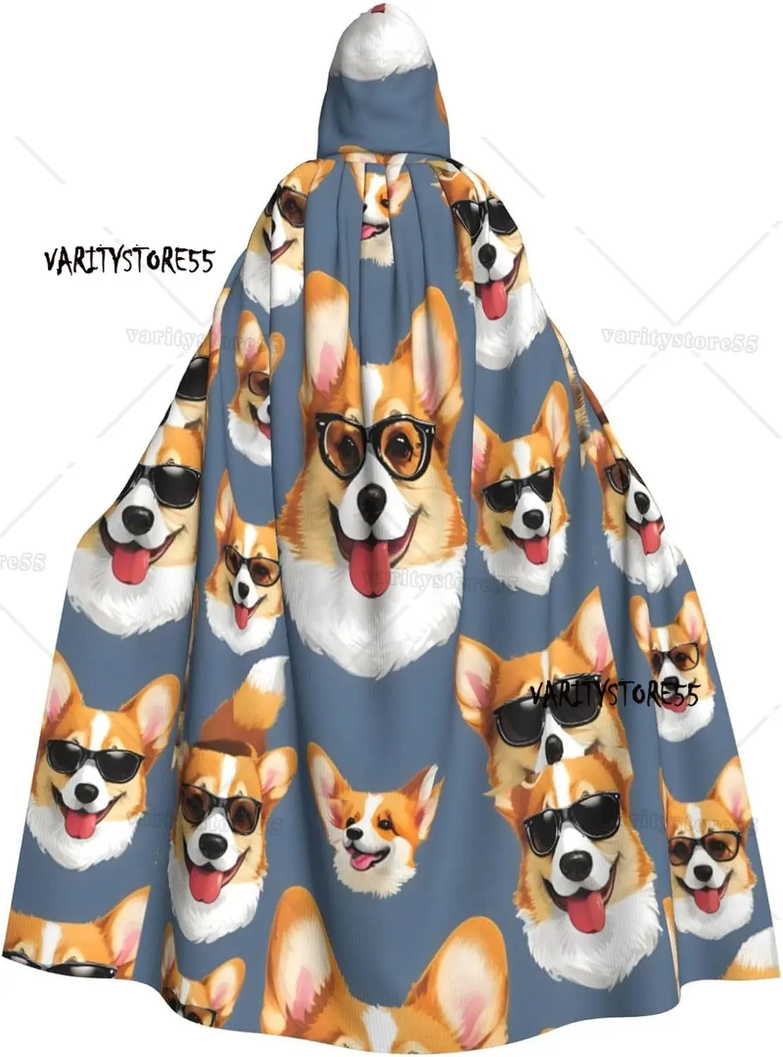 

Cute Corgi Glasses and Mustaches Print Unisex Hooded Cape Perfect for Halloween Role Play Costumes