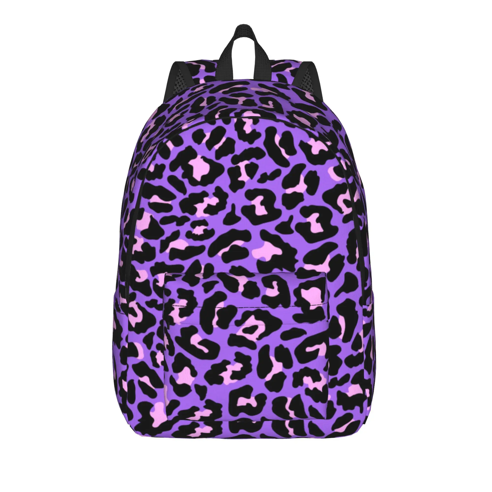 Neon Purple Pink Leopard Print Backpack for Men Women Cool High School Hiking Travel Daypack Exotic Laptop Canvas Bags Outdoor