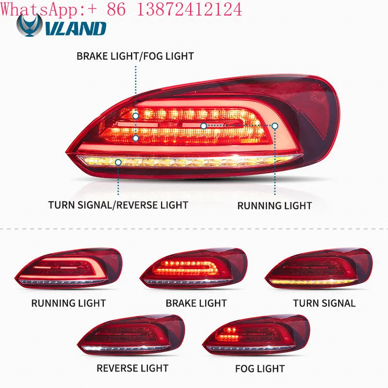 

VLAND Full LED Taillights Tail Rear Light 2009-2014 3rd Gen (Third Generation) for VW Scirocco