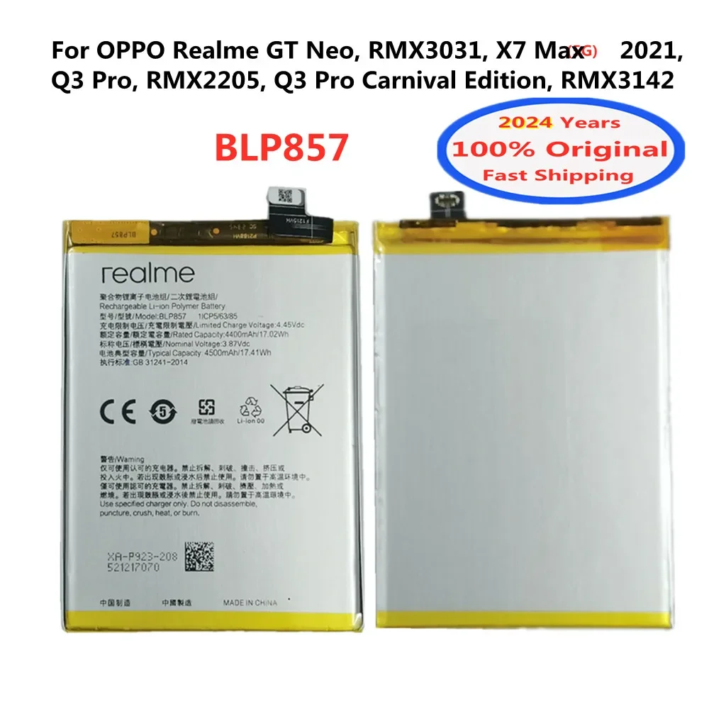 4500mAh Original Battery BLP857 For Oppo Realme GT Neo X7 Max 5G 2021 Q3 Pro RMX2205 Q3 Pro Carnival Edition RMX3142 RMX3031