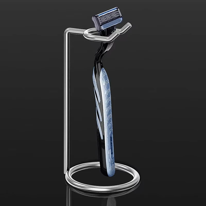 ABKP-Men Metal Art Shaving Brush Stand Razor Base Chromed Silver Shaving Razor Beard Clean Shaver Kit Cartridge Easy Carry