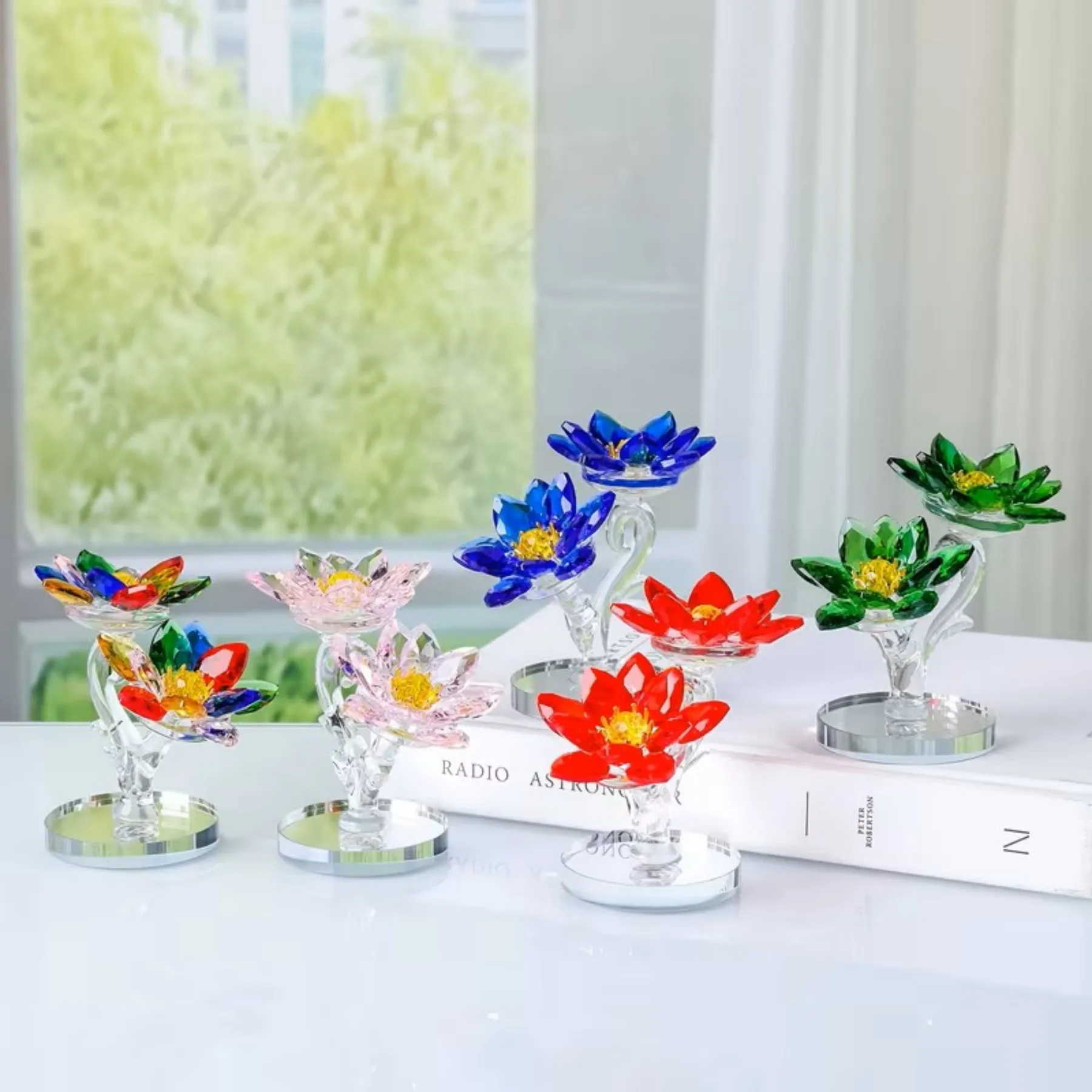 Sun Catcher Flower Statue - Light Luxury Glass Figurine, Home Coffee Table Decor, Halloween Christmas Birthday Gift for Her