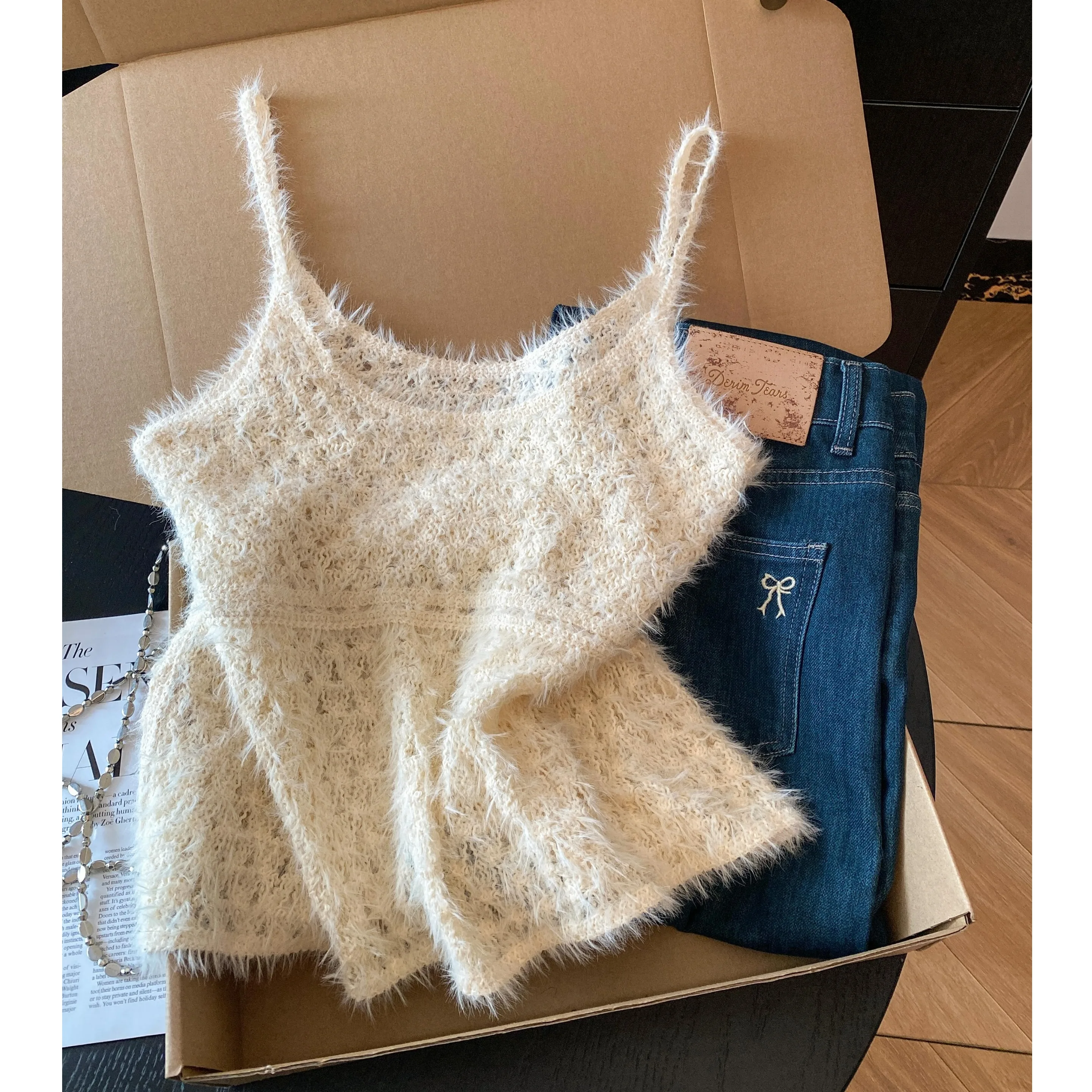 

Autumn Winter Knitted Hollow out Strap Vest Women's Fashion Layering Top Pear Shape Straight Korean Style No Brand