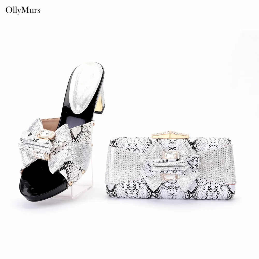 Hot Sale Italian Decorated With Rhinestone Women Supplier Shoes And Bags Set Summer Style Pumps Shoes And Bag Set For Party