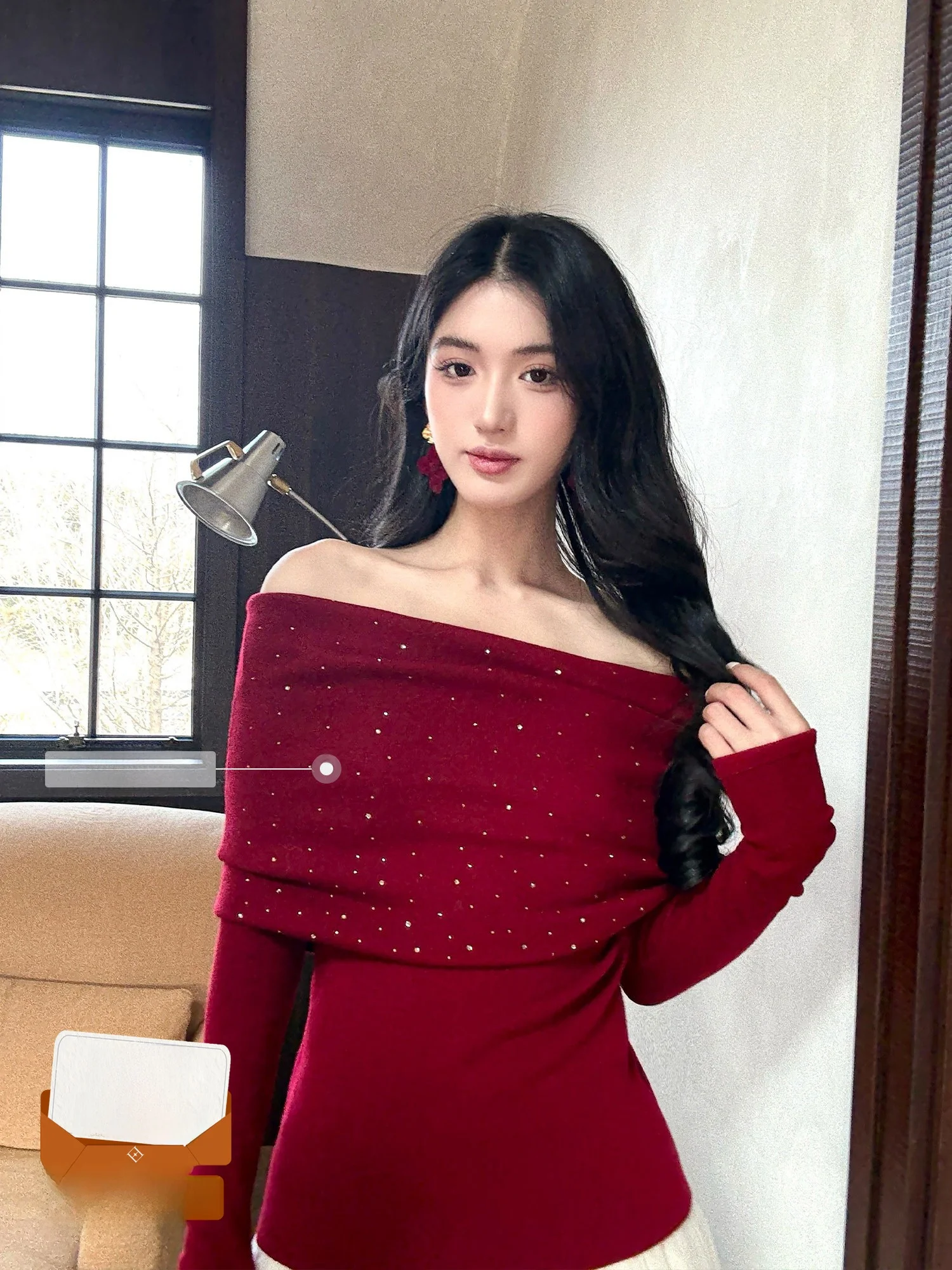 

Вязаный свитер Rose Moon adow, женский, на Новый год, с одним открытым плечом, красный, из мягкой смесовой шерсти, удлиненный, стандартный крой, трикотаж