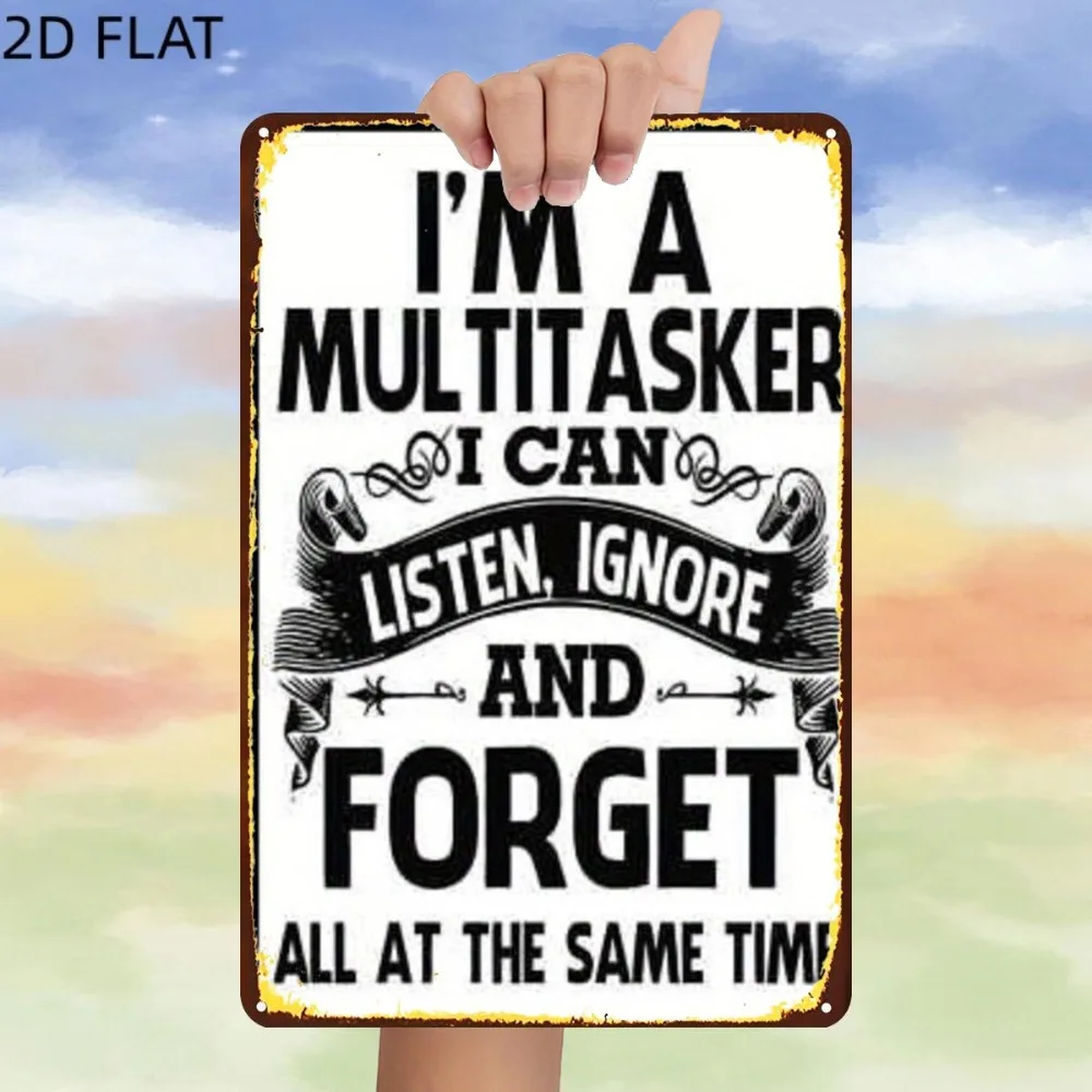 2D Flat Aluminum Decor Plaque,Vintage Funny Multitasker Life Slogan Wall Sign for Home Bathroom Garden Office Outdoor Wall Decor