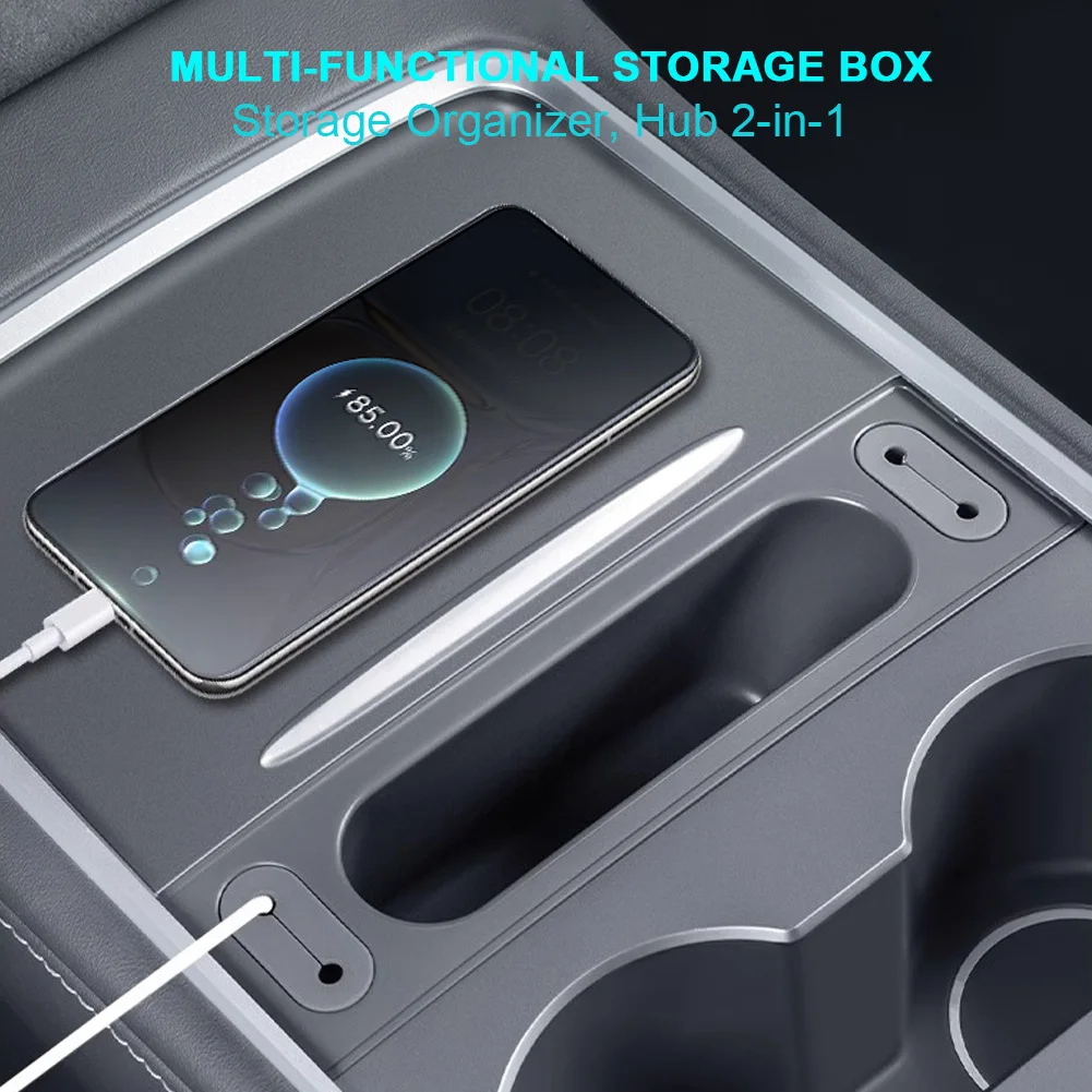 For Tesla Model 3 Y 2021 2022 2023 USB Hub Cable Management Storage Interior Organizer Box Center Auto Accessories Console