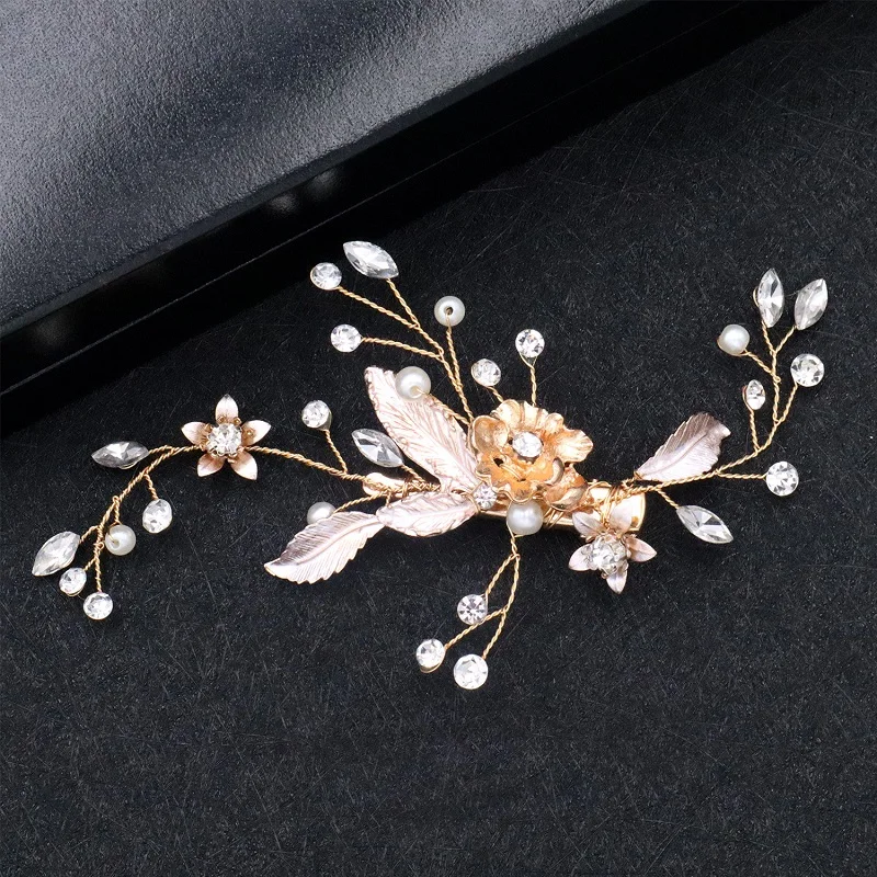 Gold Pearl flower clip for Women Hair Pin Rhinestone Bridal Clips Crystal Crown Bride Bridesmaid Party Wedding Hair Accessories