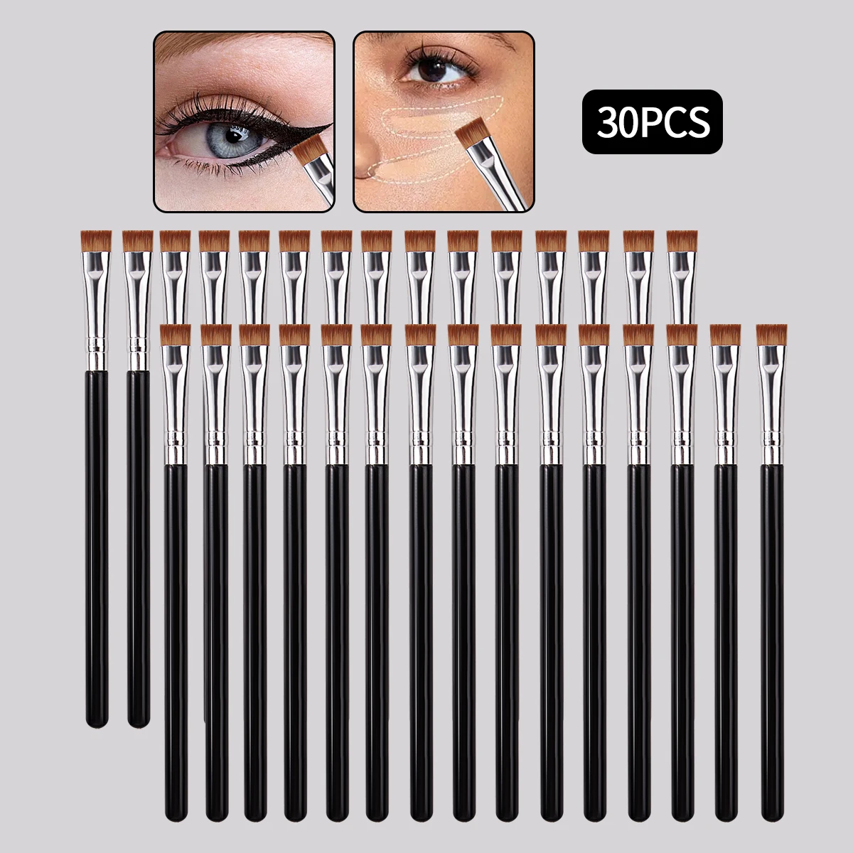 30pc beginner ultra-thin flat brow brush Eyeliner brush Sleeper silkworm face concealer brush multi-functional beauty tool
