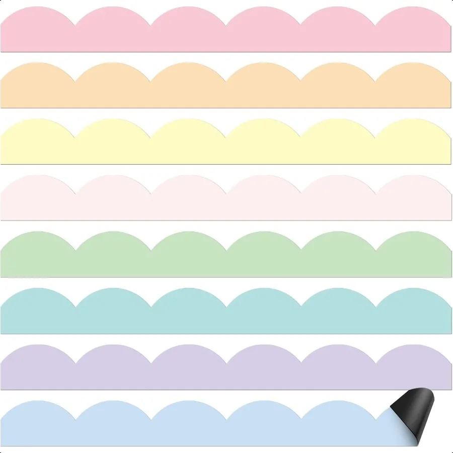 24 Pcs Magnetic Borders for Classroom Magnetic Bulletin Board Borders Scalloped Whiteboard Strips for School Classroom Office C
