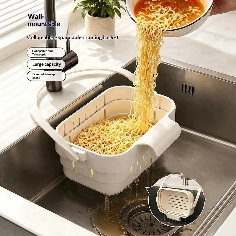Kitchen Sink Hanging Foldable Expandable Drain Basket Residue Filter Colander Space Saving Strainer Home Organizer