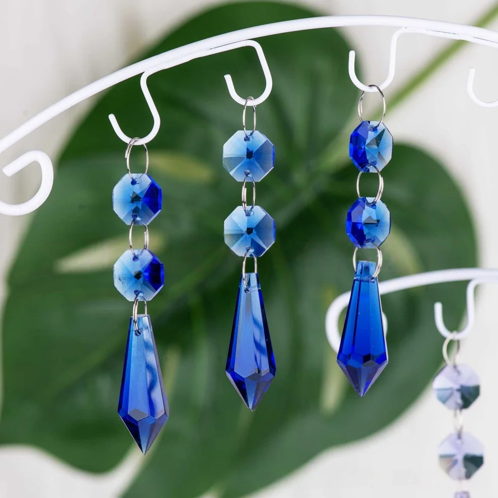 

10Pcs/Lot U Drop Crystal Prisms Colorful 38mm Pendant with Octagonal Beads Garland Ornaments for Party Chandelier Decoration