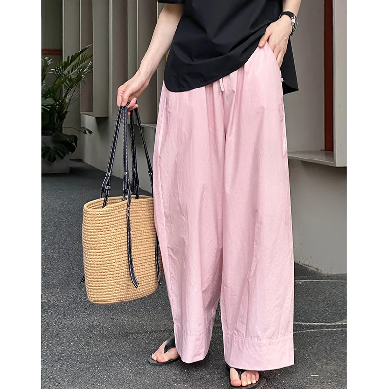 

2025 Spring and Summer Loose Wide-leg Pants Retro Straight Casual High-waisted Elastic Trousers