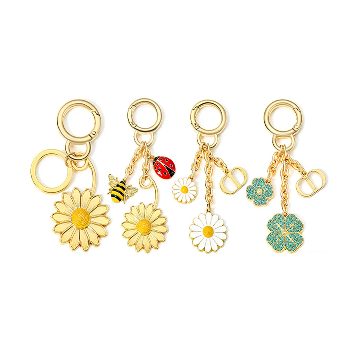 Cute Daisies Bee Beetle Keychain Alloy Metal Key Ring Bag Charm Pendant For Women Car Backpack Wallet Accessories