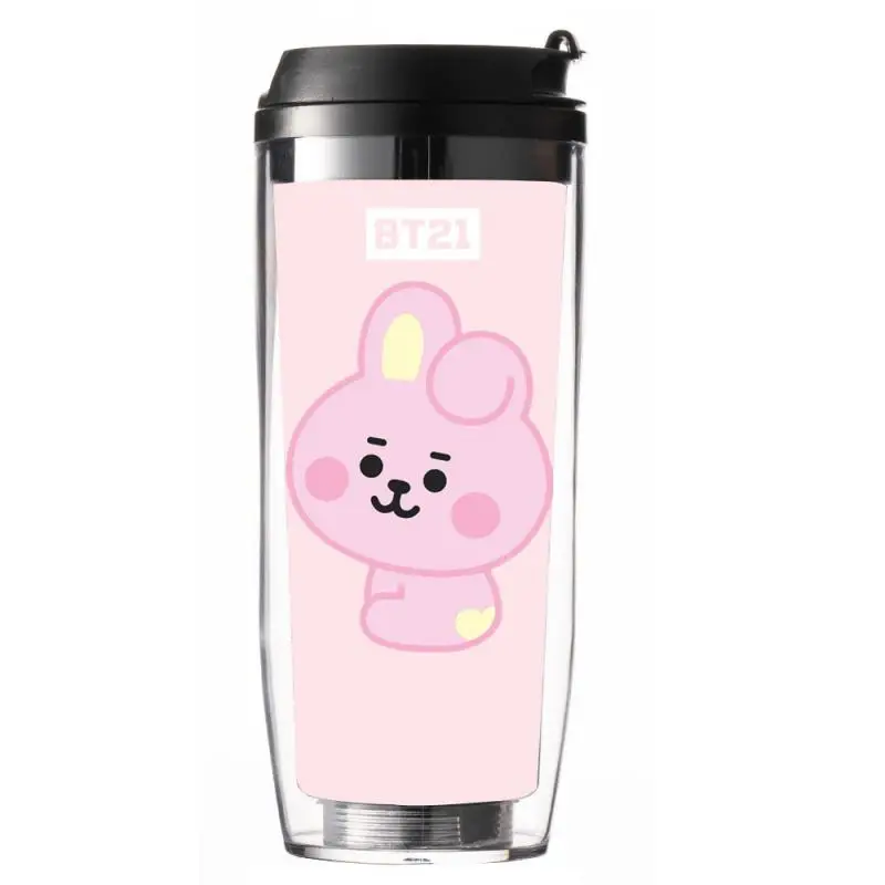 500Ml Anime Cartoon Bt21 Water Cup Straw Cup Fashion Double-Layer Insulated Outdoor Accompanying Coffee Cup Gift for Friends