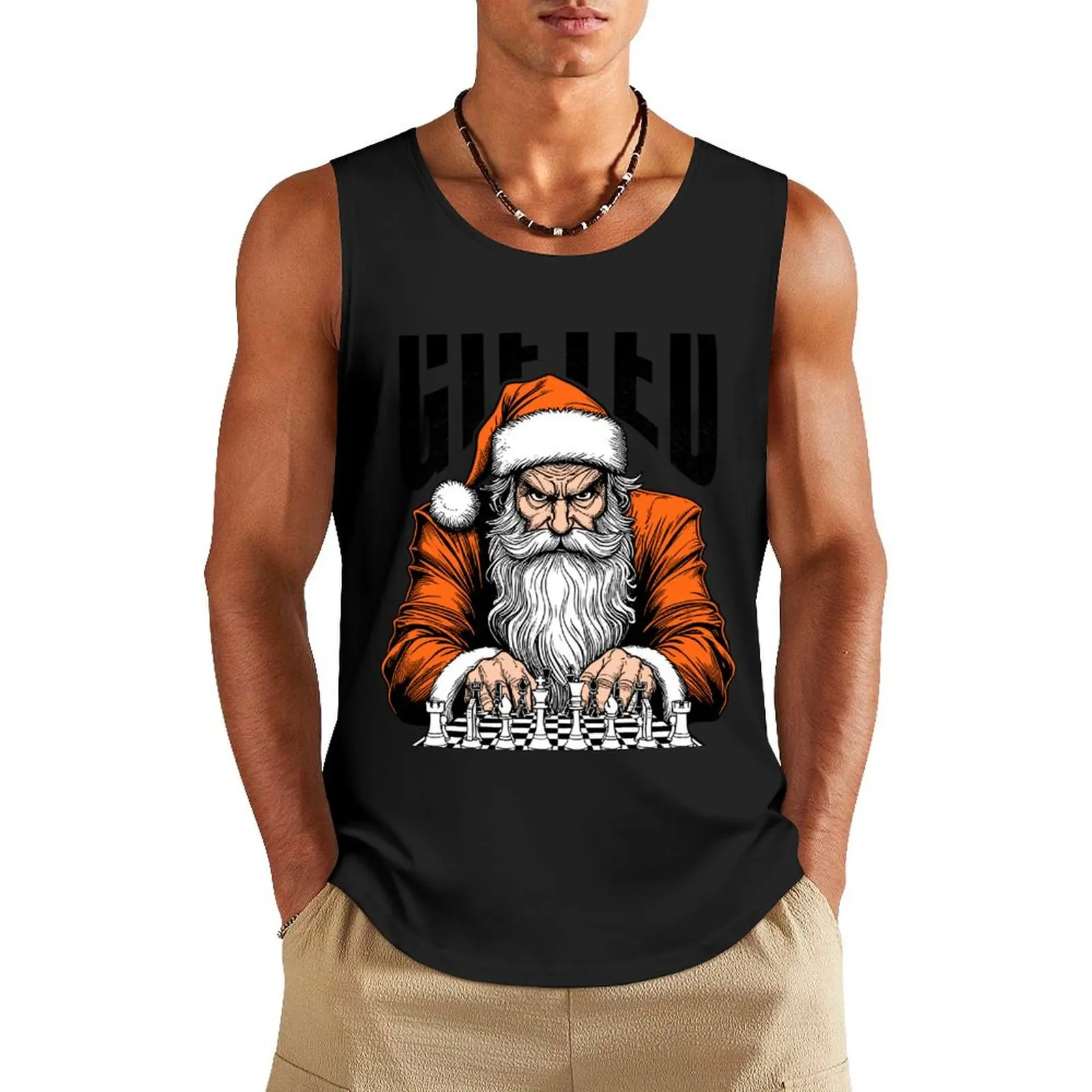 

Santa Claus Playing Chess Gifted Funny Checkmate Christmas Tank Top T-shirt sports t shirts