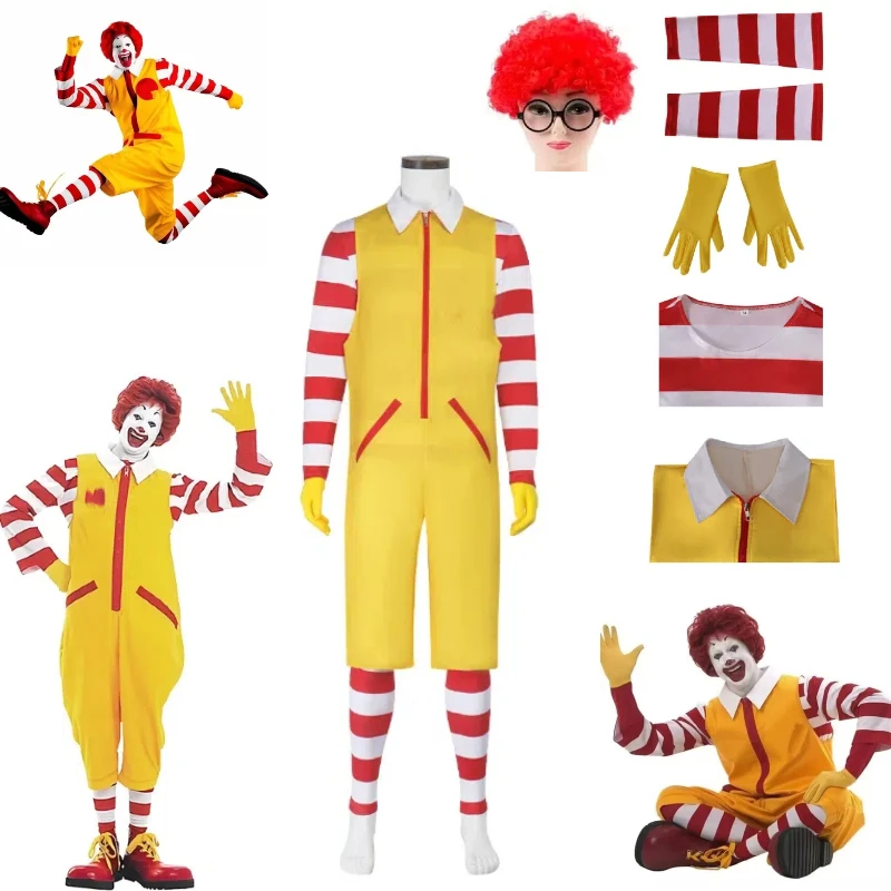

Jumpsuits Fastfood Yellow Clown Clothing M Uncle Clown Cosplay Anime Parent Costume Adult Clown Red Wig Halloween Christmas Suit