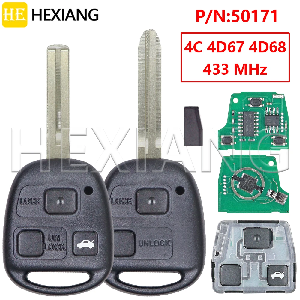 HE P/N 50171 4D67/4C/4D68 Chip 433MHz Car Remote Key For Toyota Land Cruiser 100 Prado 120 RAV4 Kluger Previa FJ Cruiser