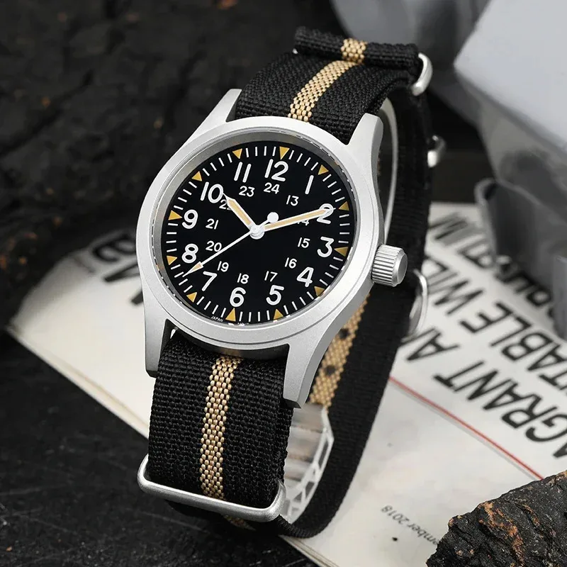Militado ML05 38mm Military Watch Miyota 2035 Movement Domed Sapphire Crystal C3 Green Luminous 10Bar Waterproof Vintage Watches