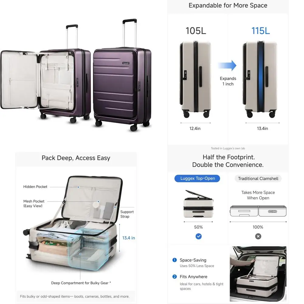 Expandable Polycarbonate Hard Shell Suitcase with Wheels, Top Opening, Purple, 28 Inch, Luggage for Travel