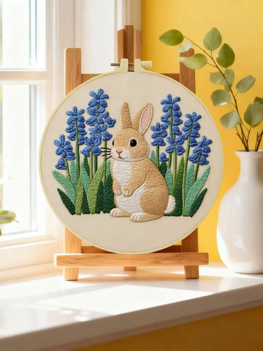 1 Stück 20X20CM/15X15CM 7,87/6,3 Zoll kleiner Hase Stickerei-Starter-Kit DIY-Kit DIY-Stickerei-Set für Anfänger – Detail 6