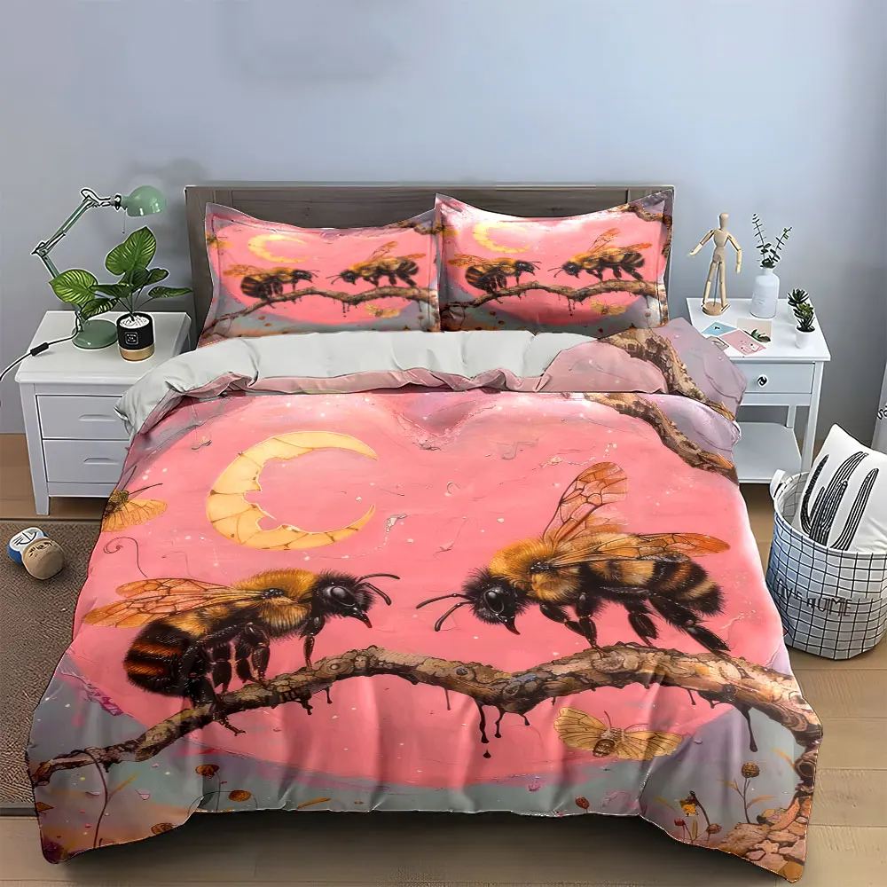 

Romantic Bee Art Decor Set Soft Skin-Friendly Bedding Set Includes 1 Duvet Cover And 2 Pillowcase, Gift