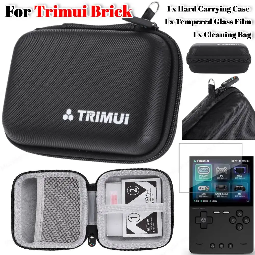 

Glass+Bag for Trimui Brick Screen Protector Tempered Glass Film EVA Portable Case for Trimui Brick Game Protector Accessories