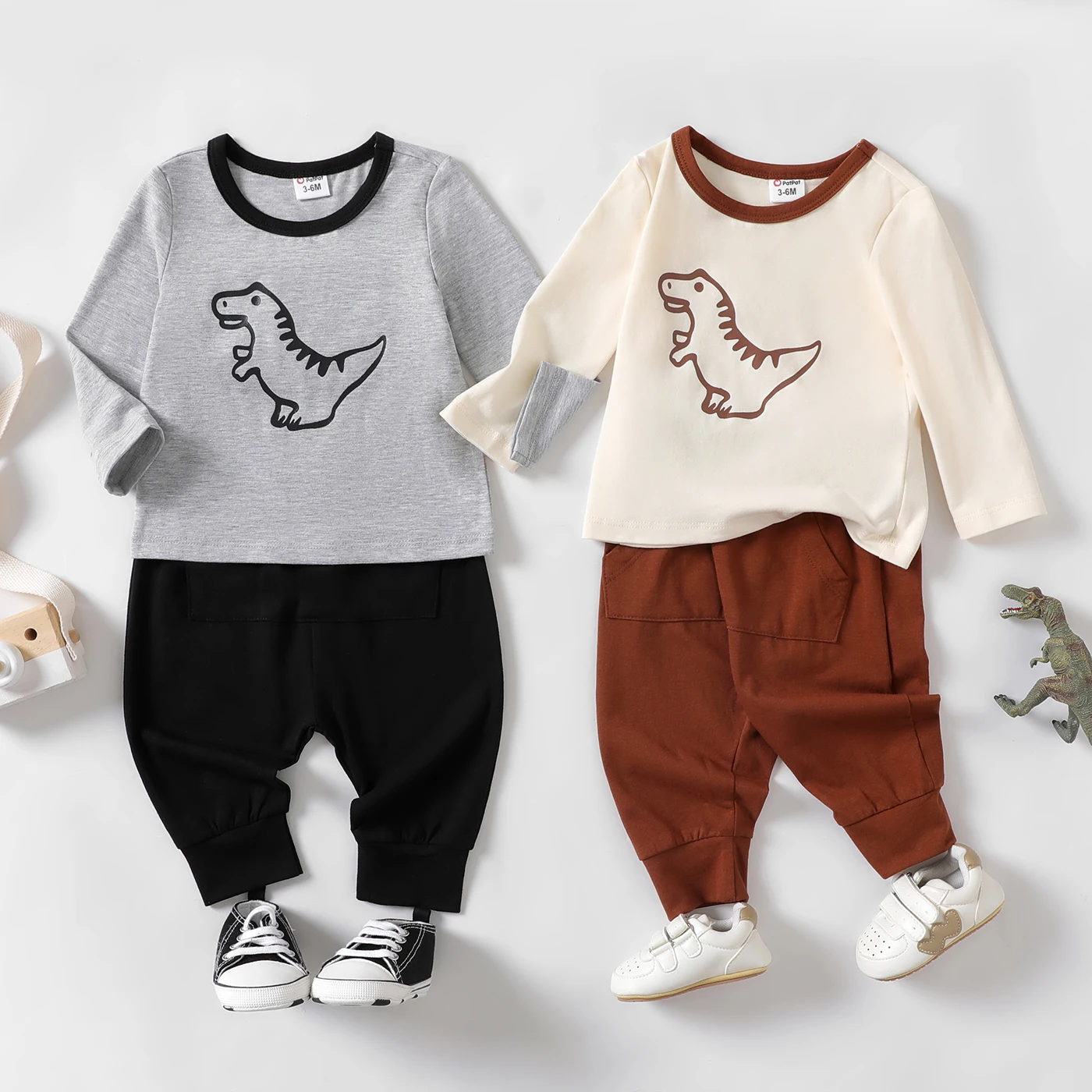 

PP PatPat 2pcs Baby Boy Childlike Style Dinosaur Set