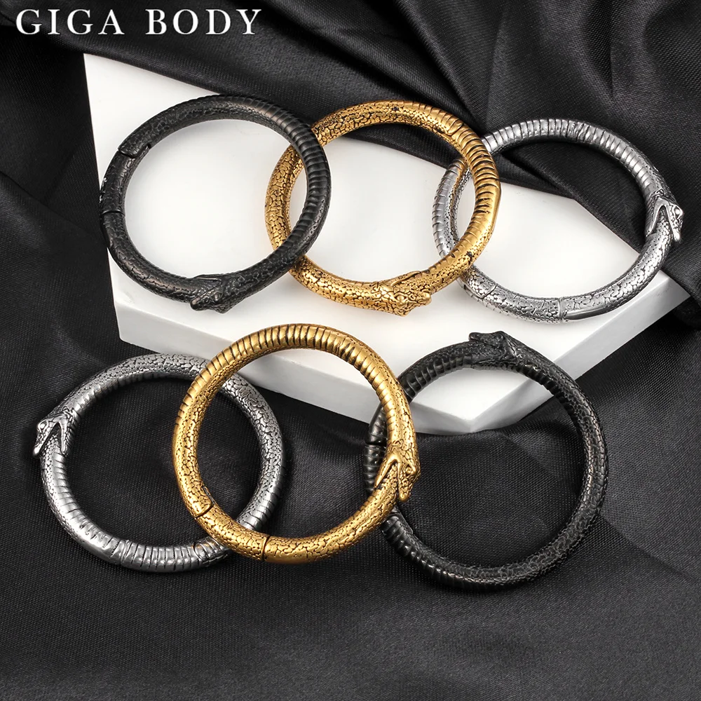 Giga Vintage Round Ring Snake Ear Hanger Weights For Stretched Earlobe Plugs Piercing Stainless Steel 5mm 4g Gauges Jewelry