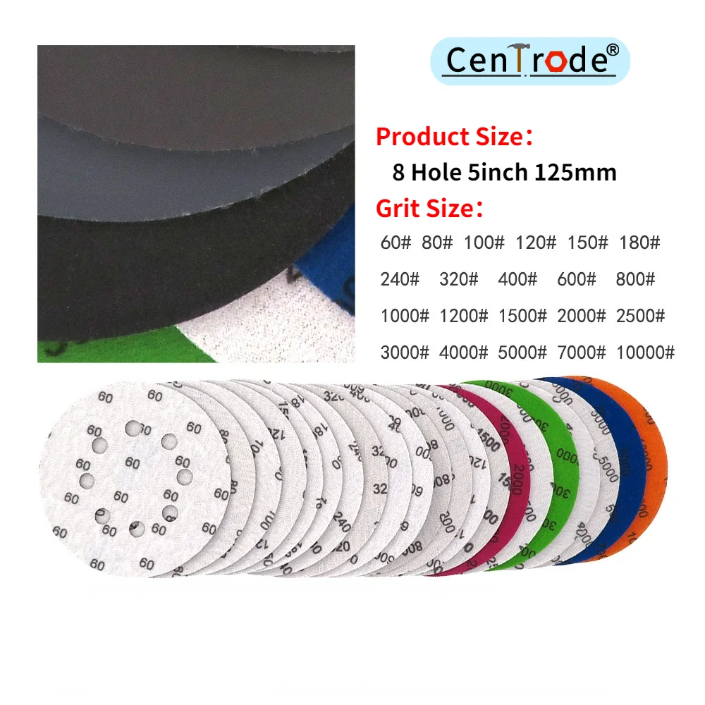 5 Inch Sandpaper 125mm 24-10000 Grit Round Shape Sanding Discs Hook Loop Sanding Paper Buffing Sheet Sandpaper 8 Hole Sander Pad