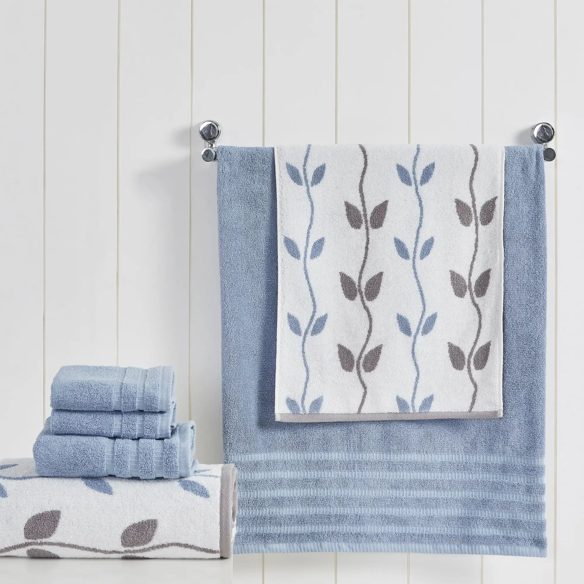 Organic Vines 6-Piece Cotton Adult Bath Towel Set, Blue Luxurious soft towels that allow moisture to quickly absorb