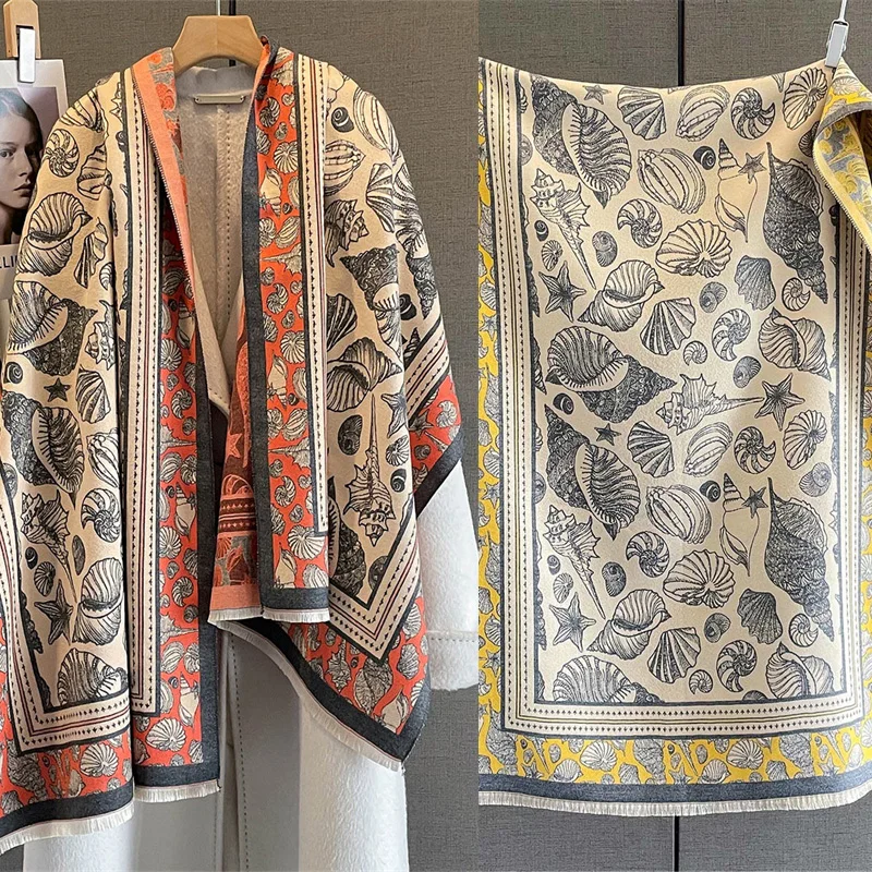 

Luxury Brand Cashmere Women Floral Scarf Winter Warm Shawl and Wrap Bandana Pashmina Female Foulard Square Thick Blanket Poncho