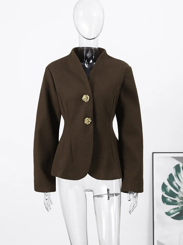 

Elegant Women's Spring Coat Tunic Long Sleeve Single Breasted V-neck Chic Female Jacket And Short Skirt Outfit Office Commute