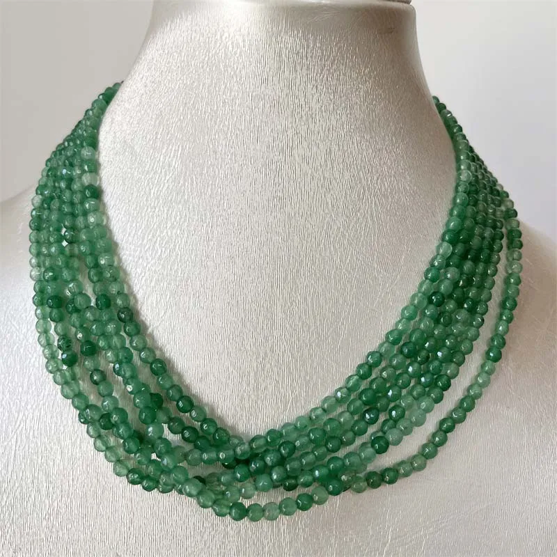 

6Layers Faceted 4MM Brazil Green Aventurine Necklace Natural Stone Jewelry Noble Elegant Exquisite Bead Chain Choker Collier