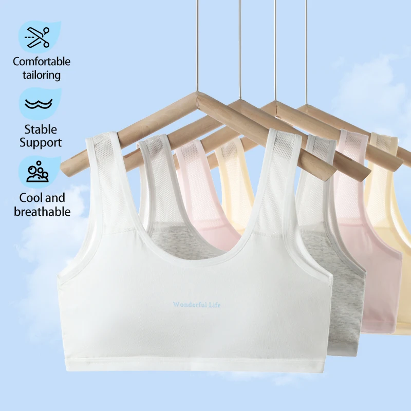 Girls' underwear, female students' developmental period vest, anti convex point sports fixed cup bra, summer breathable high sch