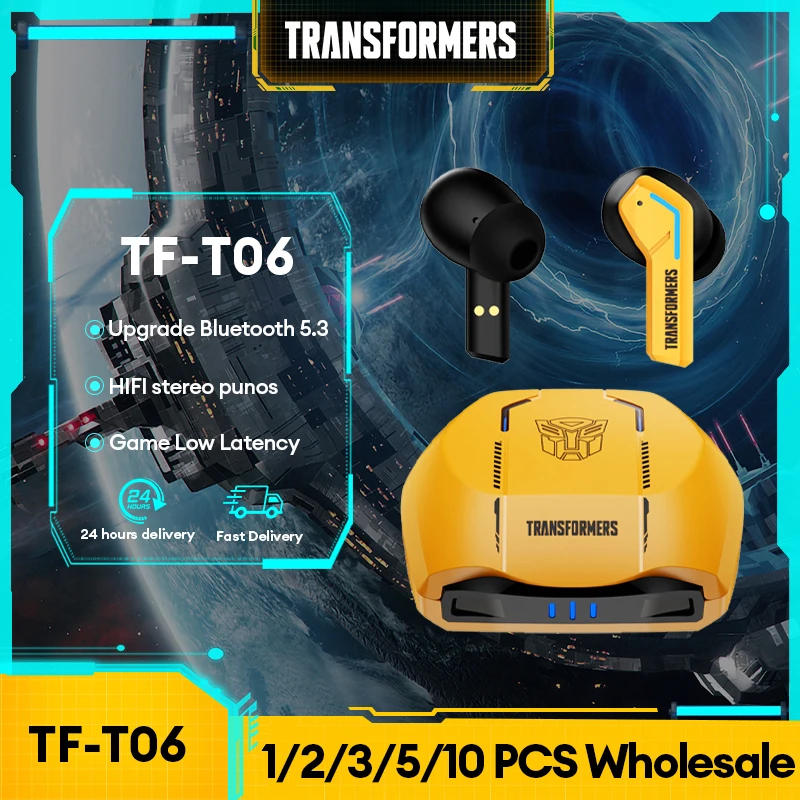 TRANSFORMERS TF-T06 1/2/3/5/10 PCS Wholesale TWS Gaming Earphones Low Latency Noise Reduction Headphones Music Earbuds Choice