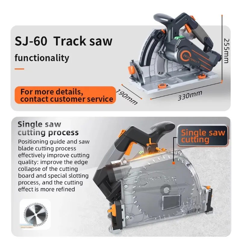 JZY New Professional Circular Saw Track Guide SJ-60 Track Saw Without Brush Single Saw 1.4 Meters Woodworking Guide