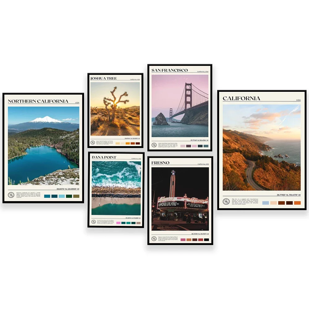 Venice Beach California, Big Sur, Dana Point, Joshua Tree National Park, California, Fresno, Palm Springs, USA landscape poster