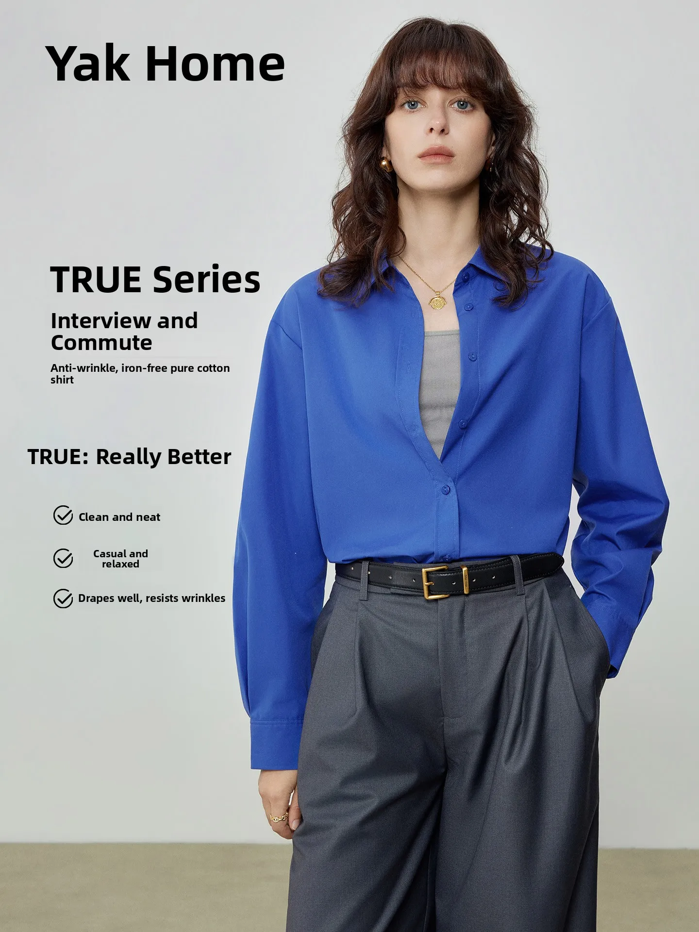 Blue Fantasy Anti-Wrinkle Iron-Free Pure Cotton Women's Shirt Spring Casual Loose Commute Top Comfortable Breathable Long Sleeve